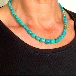 Real turquoise necklace contemporary beaded 16”